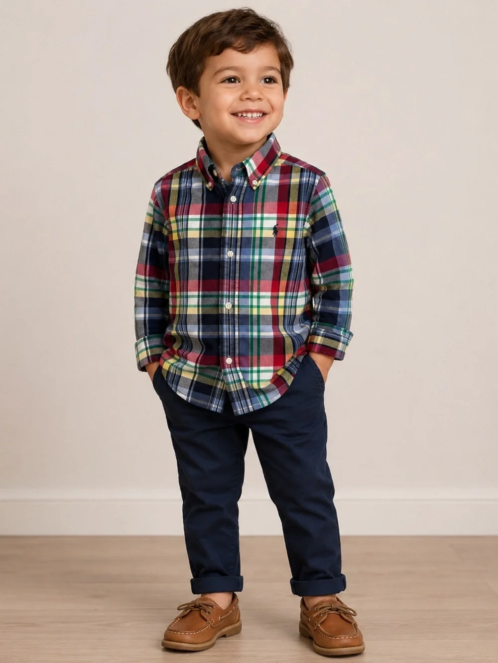 Ralph Lauren Boys Plaid Button Down Shirt Size 3/3T Multicolor Pony